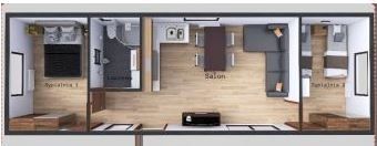 Mobilní dům FAMILY 4x12 48m2 Plánek s vizualizací